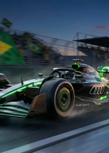 Carro da Audi na Fórmula 1 representando a estreia de Gabriel Bortoleto em 2026.