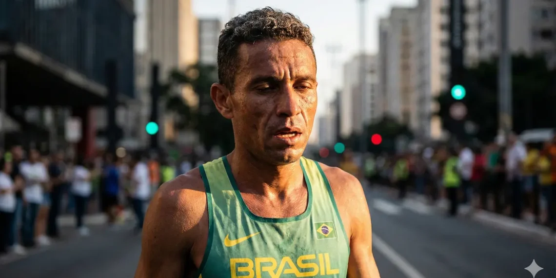 Atleta brasileiro Fábio Jesus Correia emocionado após a prova de São Silvestre.