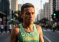 Atleta brasileiro Fábio Jesus Correia emocionado após a prova de São Silvestre.
