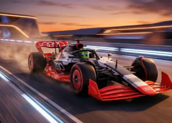 Carro da Audi F1 para 2026 com detalhes que remetem ao piloto brasileiro Gabriel Bortoleto.