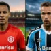 Representação dos uniformes de Internacional e Grêmio, ilustrando o mercado da dupla Gre-Nal.