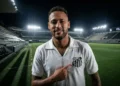 Neymar Jr. com a camisa do Santos FC no estádio da Vila Belmiro.